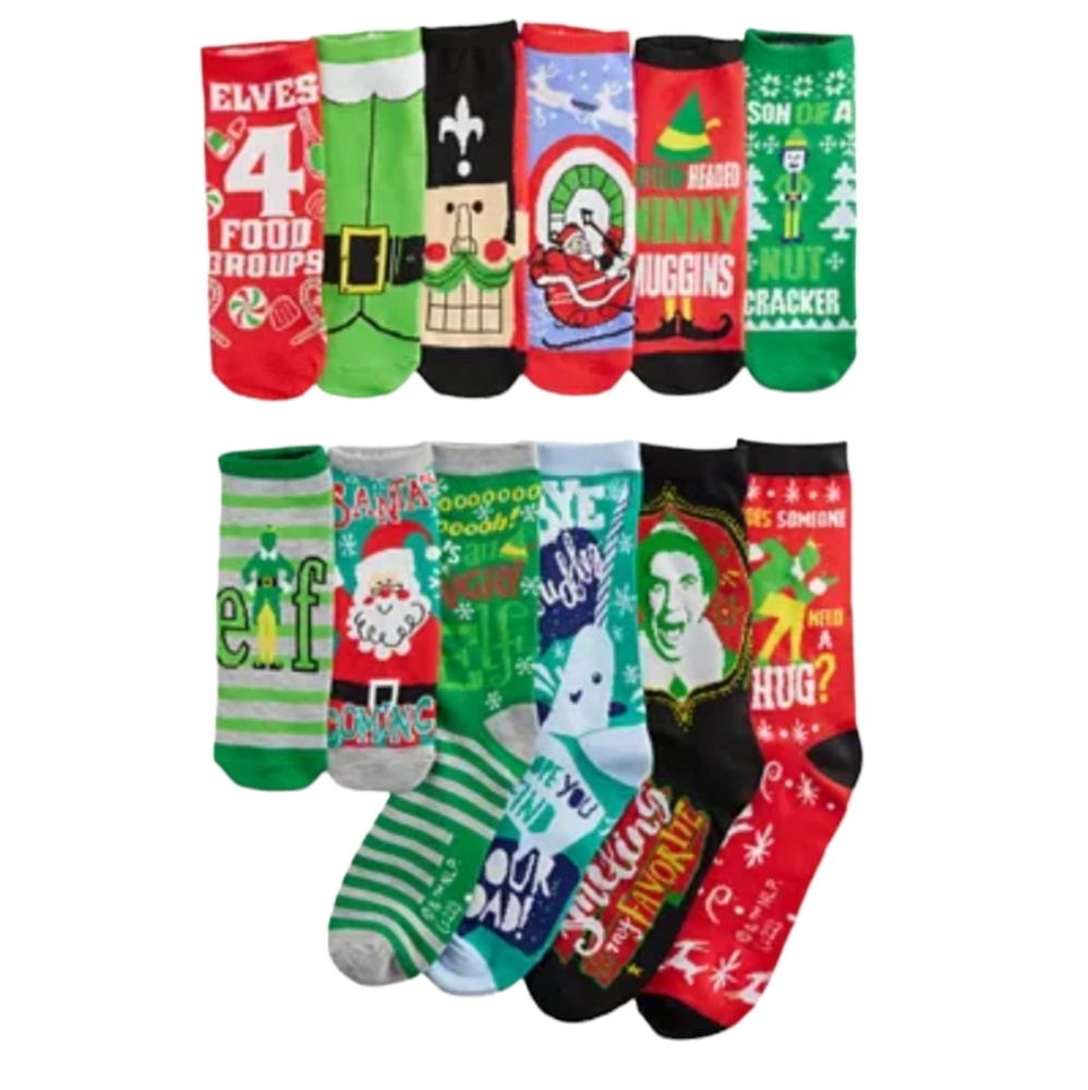 Men's 12 Days of Socks Christmas ELF Crew & Ankle Socks, Size 6-12